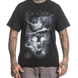 Sullen Lacky Tattoo Art Inspired Skull Smoke Alternative Black Graphic T-Shirt